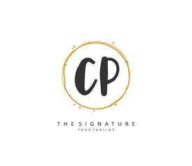 CP Initial letter handwriting and signature logo. A concept handwriting initial logo with template element.