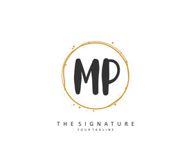 MP Initial letter handwriting and signature logo. A concept handwriting initial logo with template element.