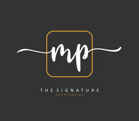 MP Initial letter handwriting and signature logo. A concept handwriting initial logo with template element.