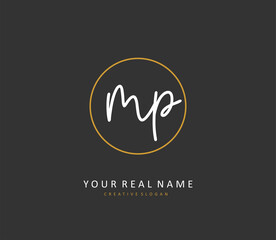 MP Initial letter handwriting and signature logo. A concept handwriting initial logo with template element.