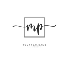 MP Initial letter handwriting and signature logo. A concept handwriting initial logo with template element.