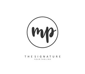 MP Initial letter handwriting and signature logo. A concept handwriting initial logo with template element.