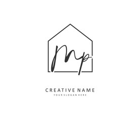 MP Initial letter handwriting and signature logo. A concept handwriting initial logo with template element.