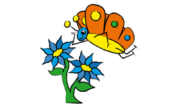 Schmetterling und zwei Blumen Tier Illustration