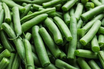 Delicious fresh green beans as background, closeup