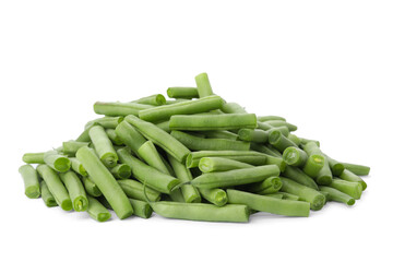 Delicious fresh green beans on white background