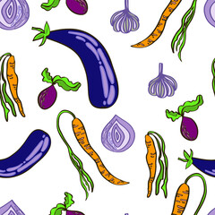 vector seamless vegetable pattern multicolored vegan