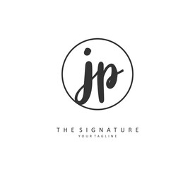 JP Initial letter handwriting and signature logo. A concept handwriting initial logo with template element.