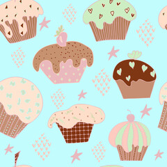 vector seamless pattern cute cupcakes with stars