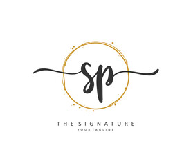 SP Initial letter handwriting and signature logo. A concept handwriting initial logo with template element.