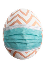 Large picture of an isolated easter egg with a stripes and mask.