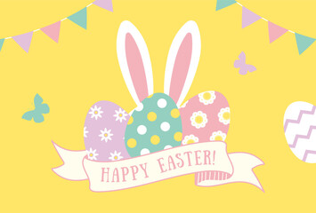 vector background with an easter bunny and eggs for banners, cards, flyers, social media wallpapers, etc.