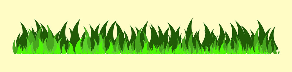 Grass line. Simple green lawn border or divider. Cartoon grassland vector illustration isolated on yellow background. Great for meadow field or garden seasonal design.
