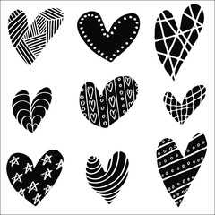 vector isolated set of hearts 9 pcs