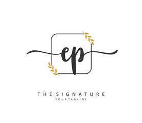 EP Initial letter handwriting and signature logo. A concept handwriting initial logo with template element.