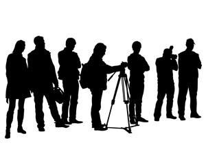 Man and women walking on street. Isolated silhouette on a white background