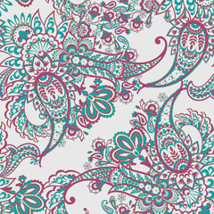 Fototapeta na wymiar Seamless pattern with paisley ornament. Ornate floral decor. Vector illustration