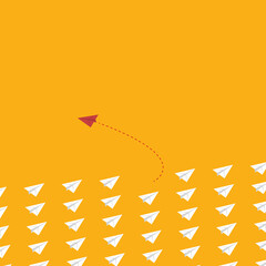 Think differently concept. Red airplane changing direction. Vector illustration