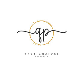 QP Initial letter handwriting and signature logo. A concept handwriting initial logo with template element.