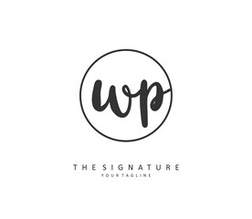 WP Initial letter handwriting and signature logo. A concept handwriting initial logo with template element.