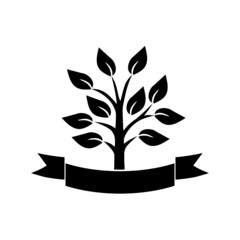 Tree with banner icon design isolated on white background