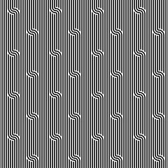 Seamless geometric striped pattern. Monochrome striped loopy ribbon, with maze elements. Geometric graphic texture. Endless striped monochrome background with winding elements. Vector
