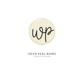 WP Initial letter handwriting and signature logo. A concept handwriting initial logo with template element.