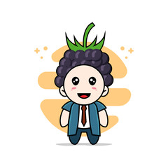 Cute businessman character wearing grape costume.