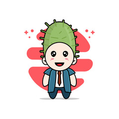 Cute businessman character wearing cactus costume.