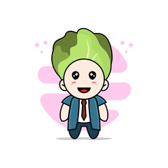 Cute businessman character wearing cabbage costume.