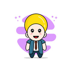 Cute businessman character wearing lemon costume.
