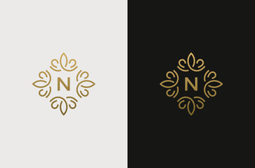 Letter N Monogram design elements, graceful template. Elegant line art logo design. Retro Vintage Insignia or Logotype.