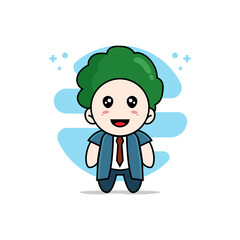 Cute businessman character wearing broccoli costume.