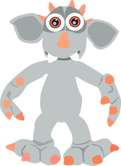 A cool gray monster with orange nails and big eyes. A very nice creature.