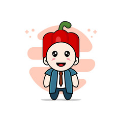 Cute businessman character wearing Red paprika costume.