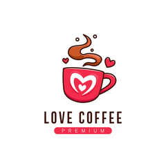 Coffee love logo icon symbol in cute fun style cartoon