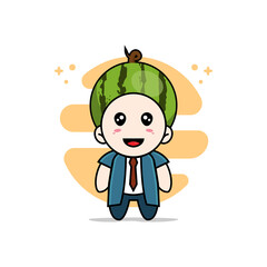 Cute businessman character wearing watermelon costume.