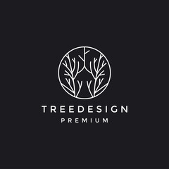 Tree line logo, vector logo template in black backround