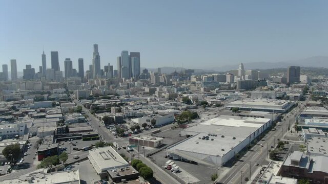 Los Angeles Downtown Industrial District to Arts District Aerial R California USA