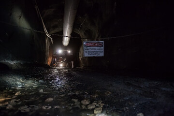 Khromtau, Aktobe region, Kazakhstan - May 06 2012: Gold mine underground gallery. Ore mining...