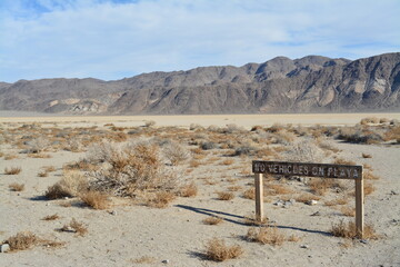 message board at the Racetrack Playa, no vehicles allowed at this point in Death Valley National Park California