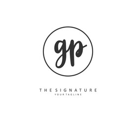 GP Initial letter handwriting and signature logo. A concept handwriting initial logo with template element.