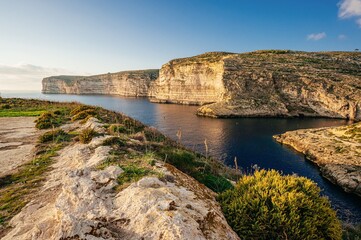 Fototapeta na wymiar rocky coast of the sea in Gozo 