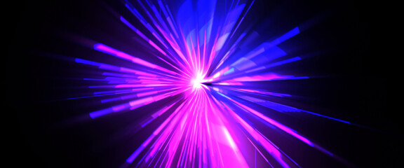 Naklejka premium Futuristic lens flare. Light explosion star with glowing particles and lines. Beautiful abstract rays background.