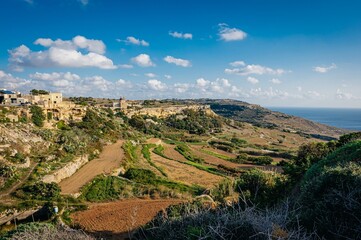 Fototapeta na wymiar view of the hills of island in Malta