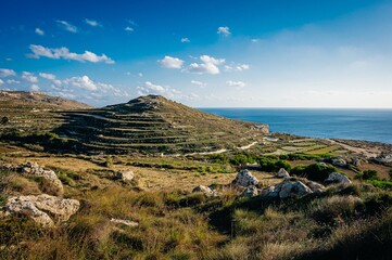 view of the hills of island in Malta