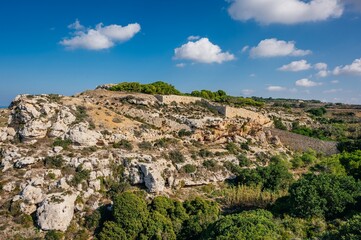 Fototapeta na wymiar view of the mountains of island in Malta