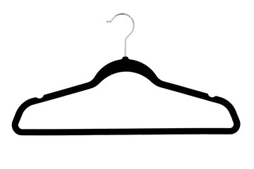 Black clothes hangers isolated on white background.