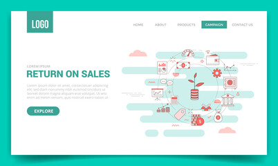 ros return on sales concept with circle icon for website template or landing page banner homepage outline style
