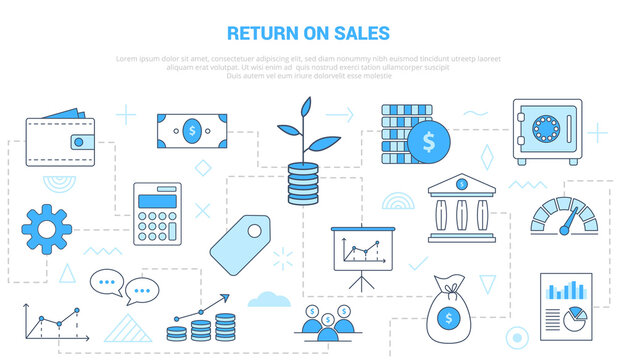 ros return on sales concept with icon set template banner with modern blue color style